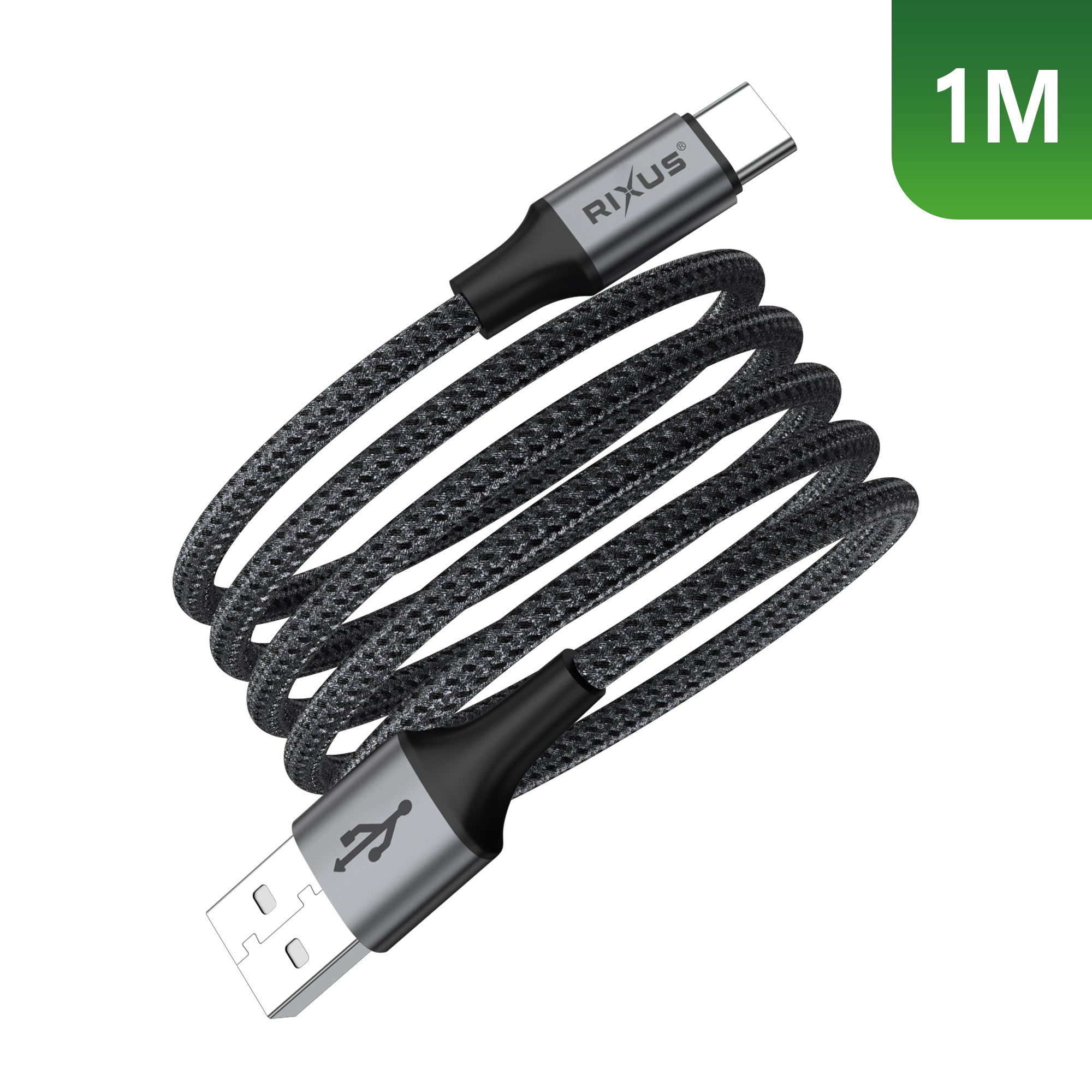 Rixus RXUC66AC Magnetic Charging Cord USB-A To USB-C 100cm 15W Black