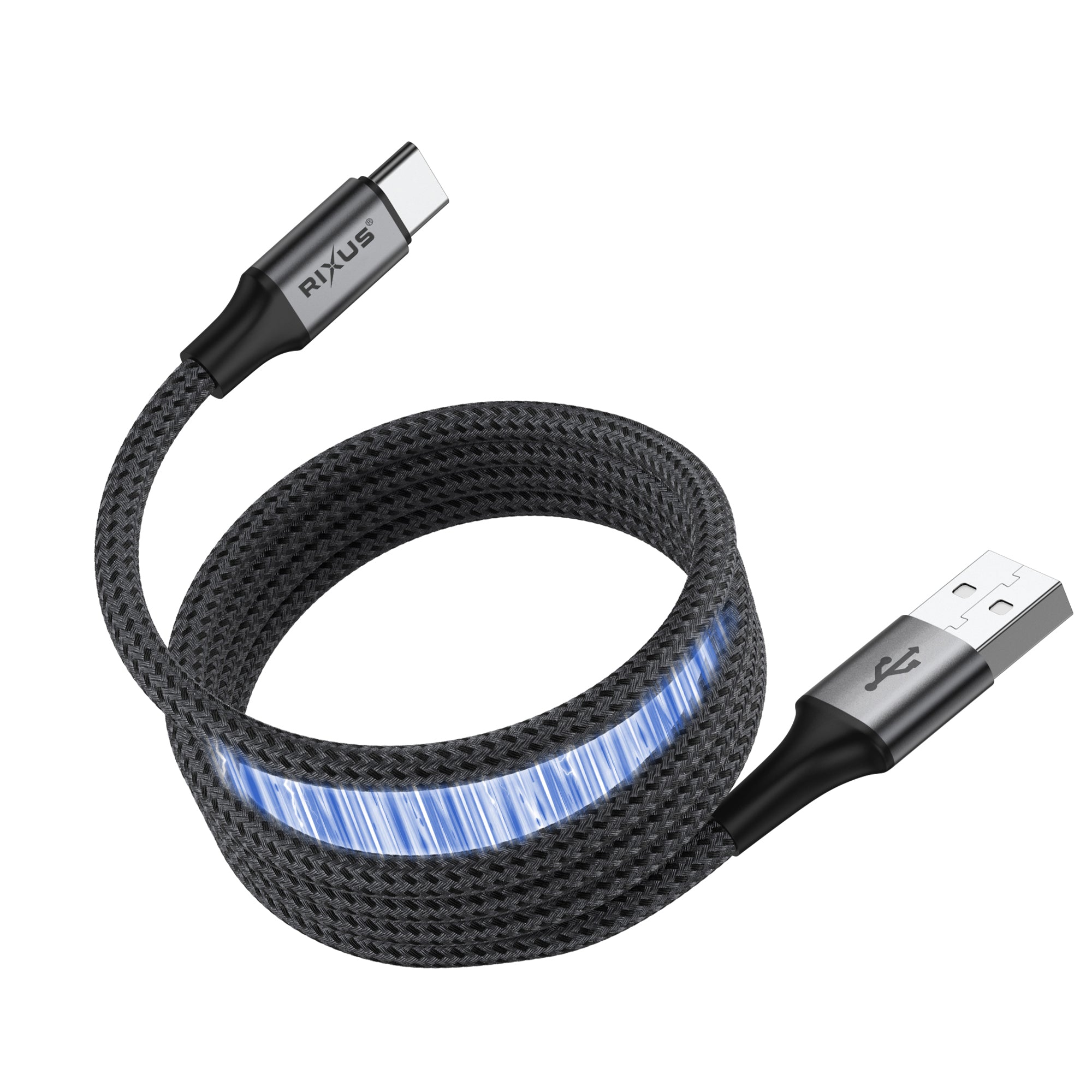 Rixus RXUC66AC Magnetic Charging Cord USB-A To USB-C 100cm 15W Black