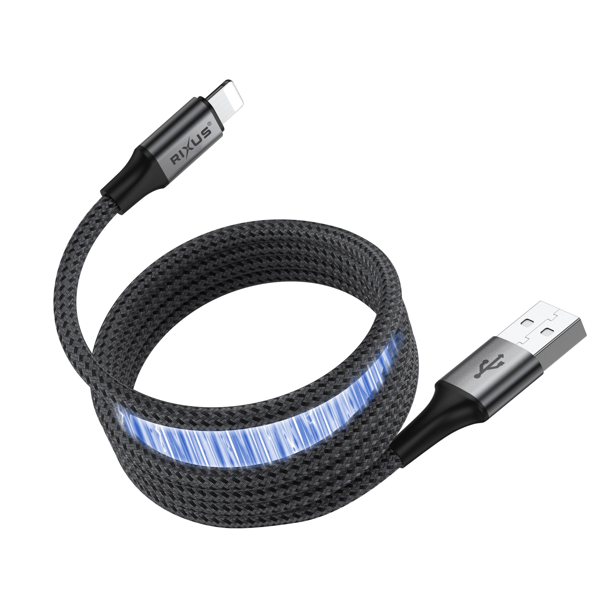 Rixus RXUC66AL Magnetic Charging Cord USB-A To Lightning 100cm 10W Black