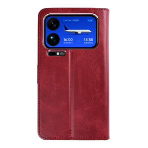 Rixus Bookcase For Xiaomi 17 Pro Max Dark Red