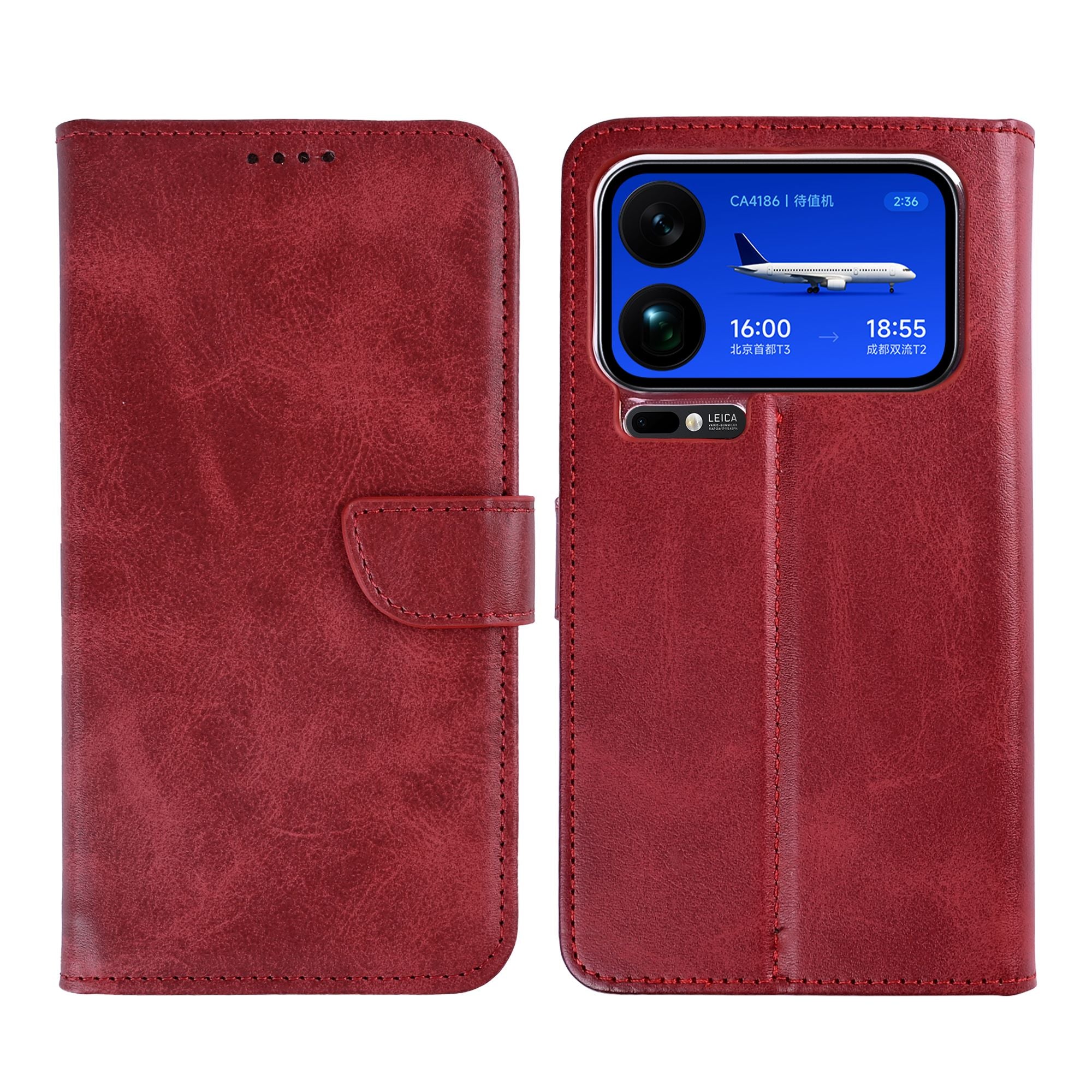 Rixus Bookcase For Xiaomi 17 Pro Max Dark Red