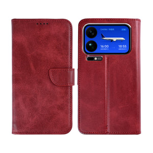 Rixus Bookcase For Xiaomi 17 Pro Max Dark Red