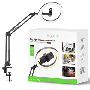 Rixus RXLG30 Ring Light With Desk Mount 10 inch