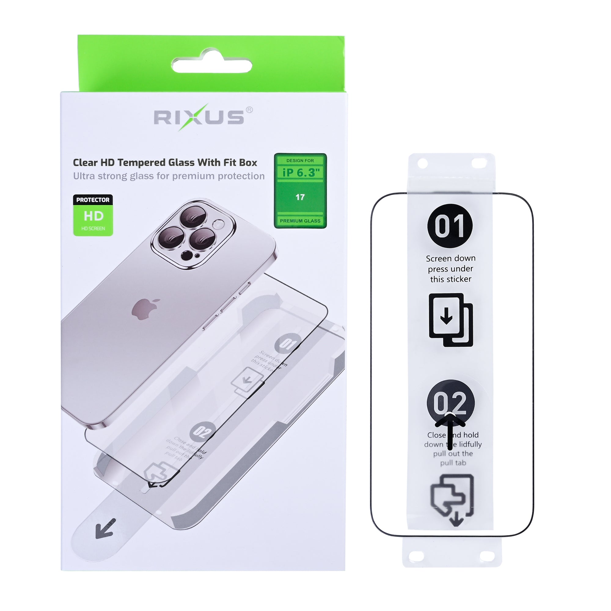 Rixus Clear HD Tempered Glass With Fit Box For Apple iPhone 17