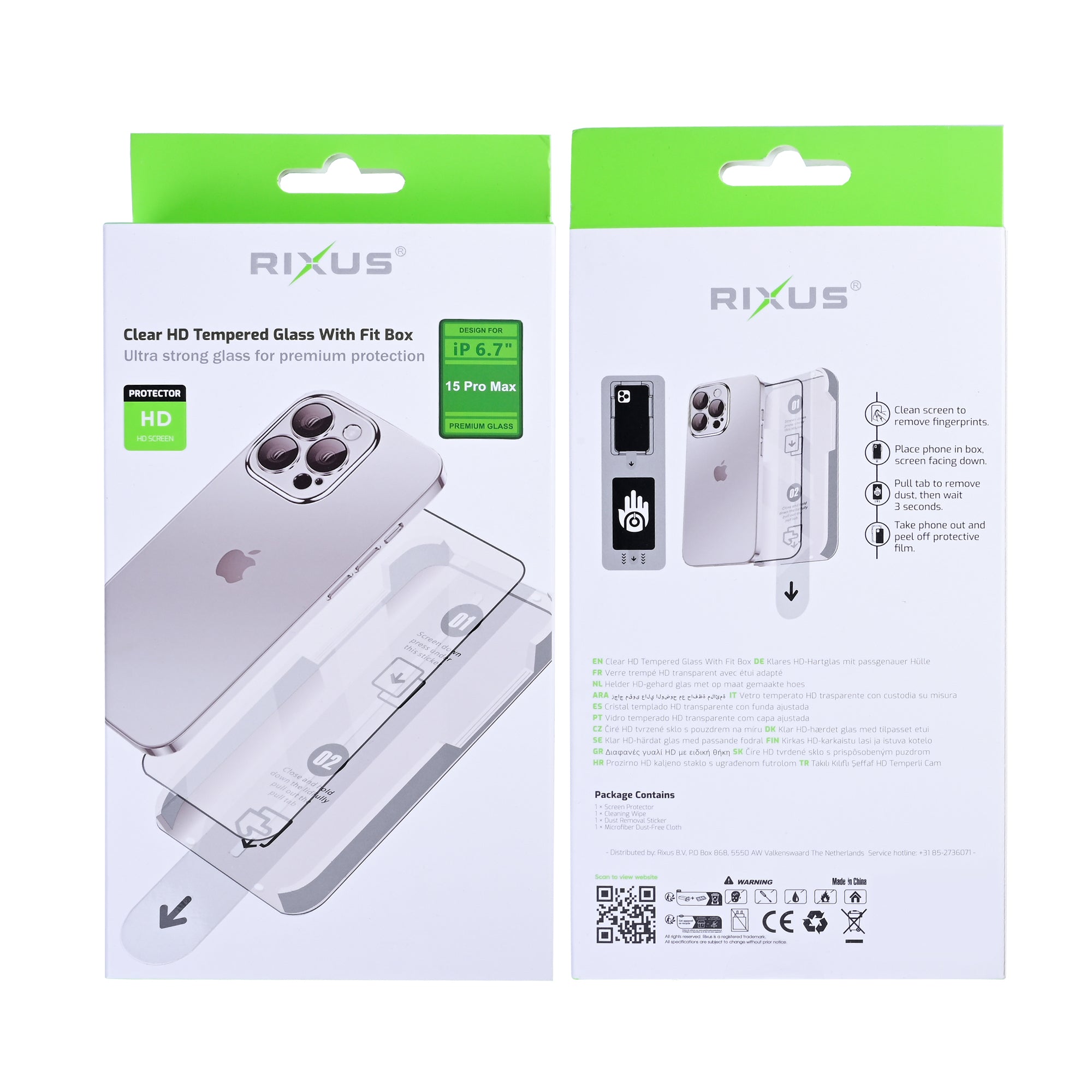 Rixus Clear HD Tempered Glass With Fit Box For Apple iPhone 15 Pro Max