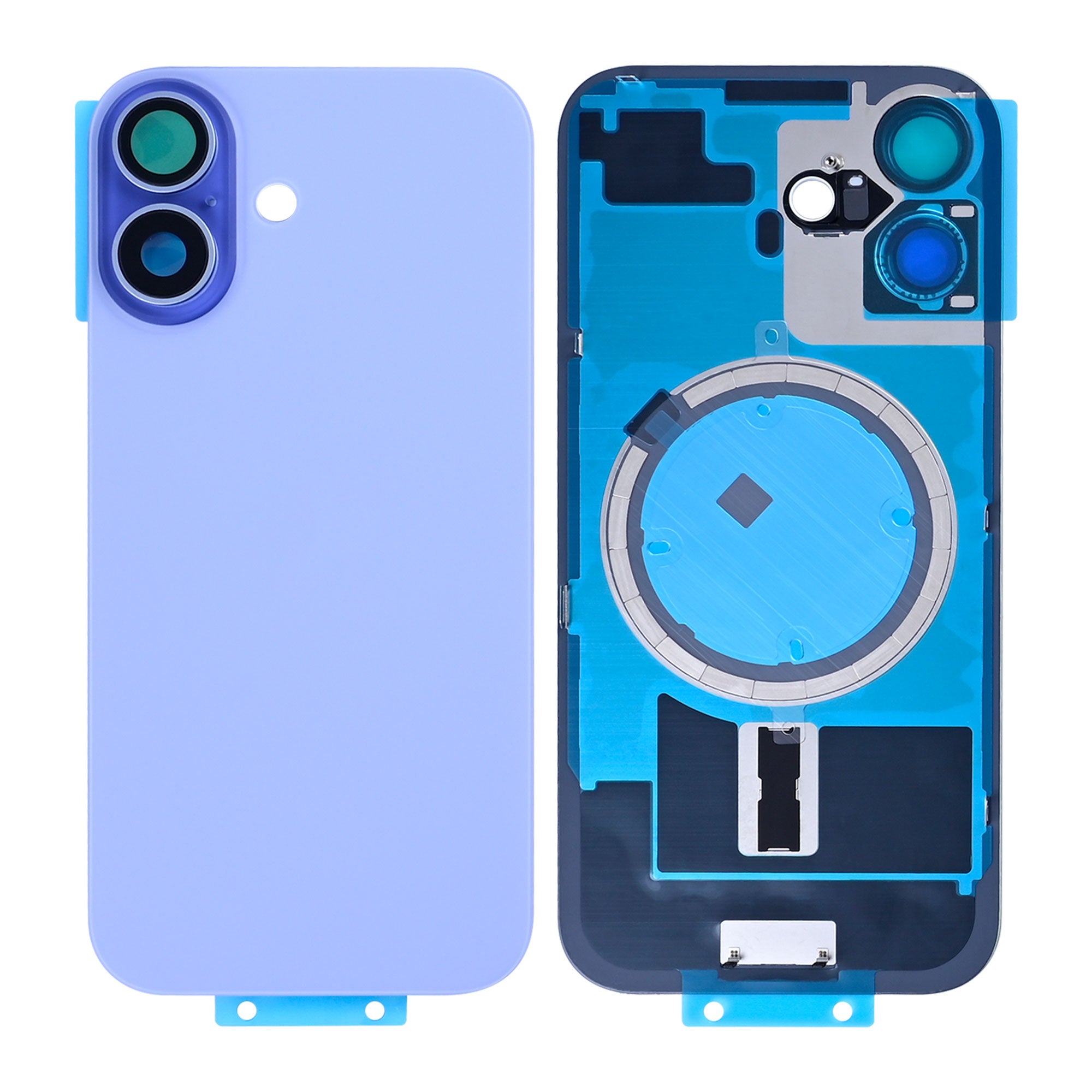 For Apple iPhone 17 Back Glass Without NFC, Enlarged Camera Frame Mist Blue Compatible