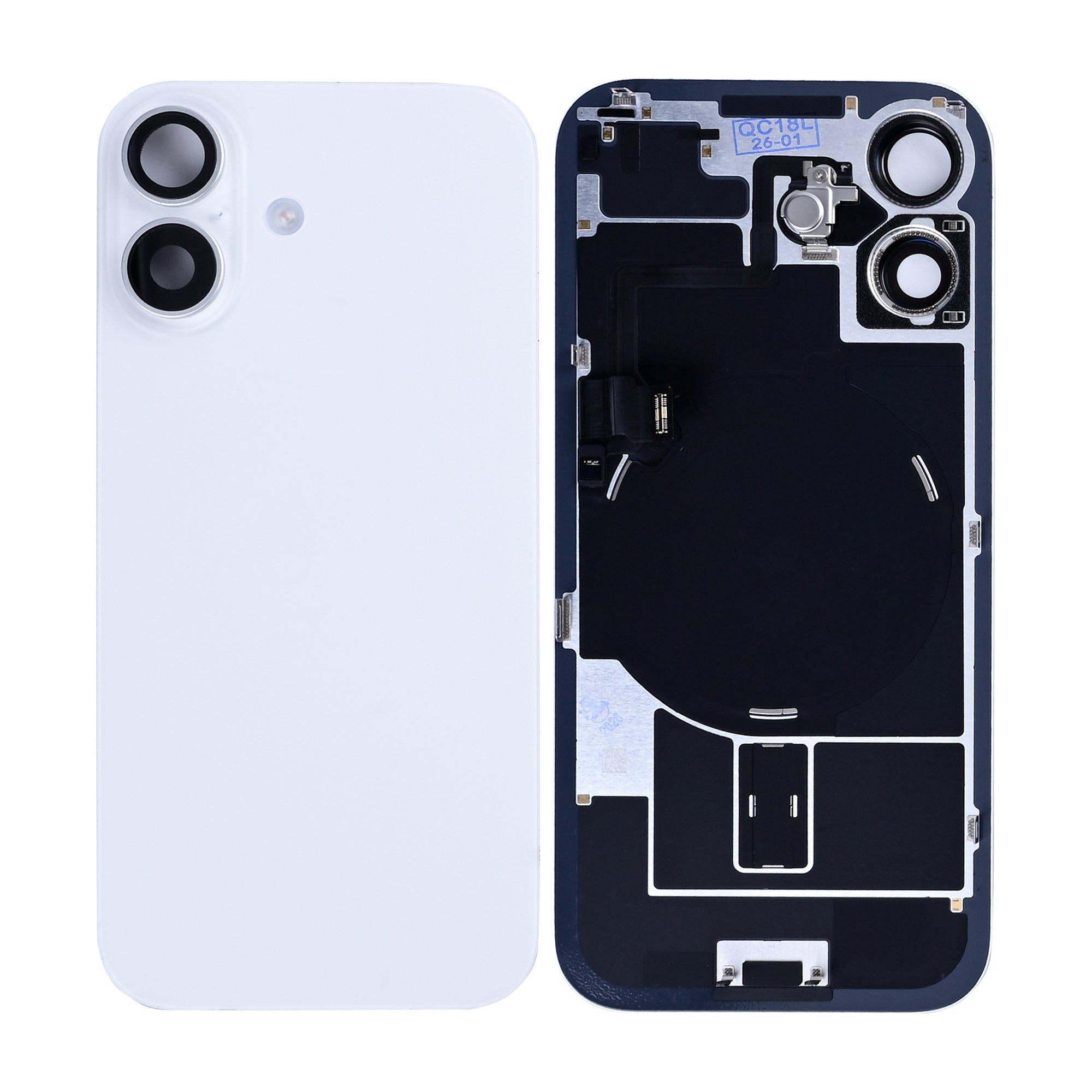 For Apple iPhone 17 Back Glass With NFC, Enlarged Camera Frame White Pulled