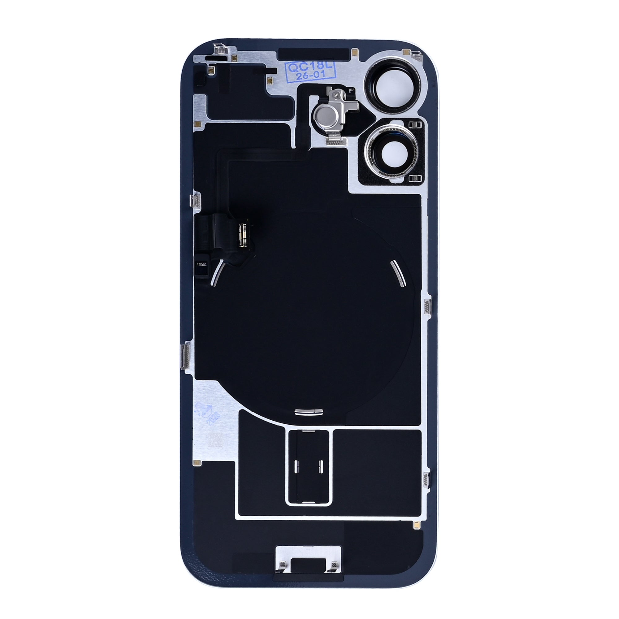 For Apple iPhone 17 Back Glass With NFC, Enlarged Camera Frame Mist Blue Pulled