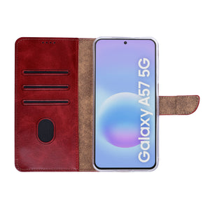 Rixus Bookcase For Samsung Galaxy A57 Dark Red