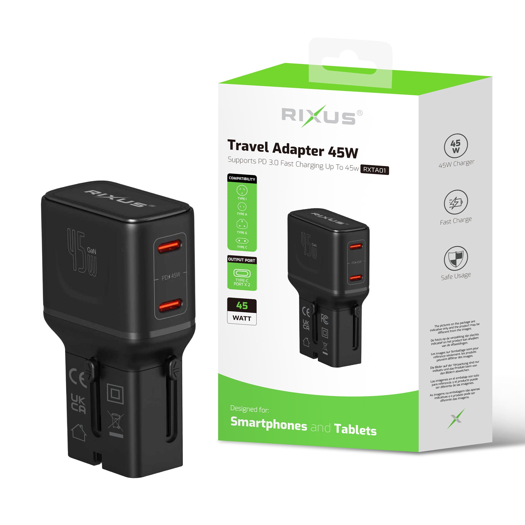 Rixus RXTA01 World Travel Charger 45W Black