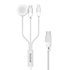 Rixus RXUC33 3 in 1 Watch And Phone Charger Cable 1.2m 60W White
