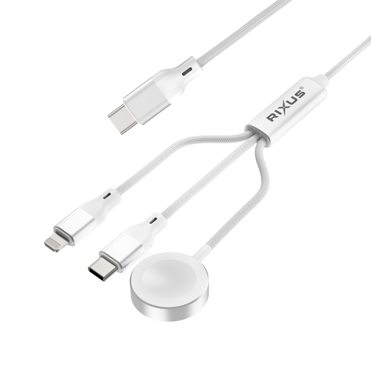 Rixus RXUC33 3 in 1 Watch And Phone Charger Cable 1.2m 60W White