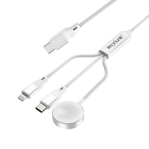 Rixus RXUC33 3 in 1 Watch And Phone Charger Cable 1.2m 60W White