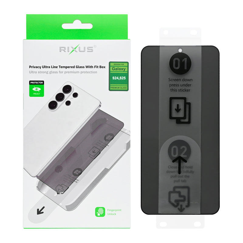 Rixus Privacy Ultra Line Tempered Glass With Fit Box For Samsung Galaxy S24, S25