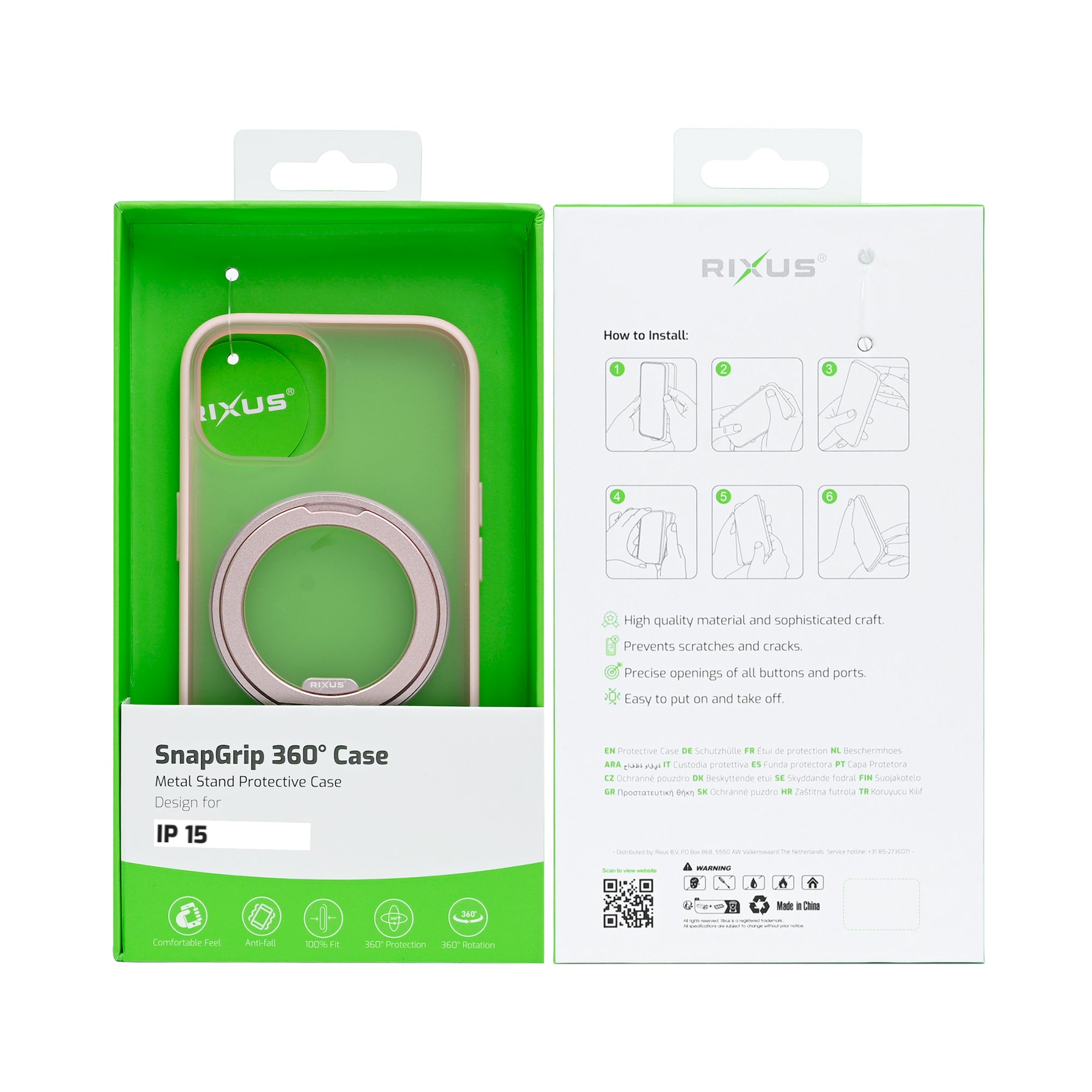 Rixus SnapGrip 360 Case For Apple iPhone 15 Pink