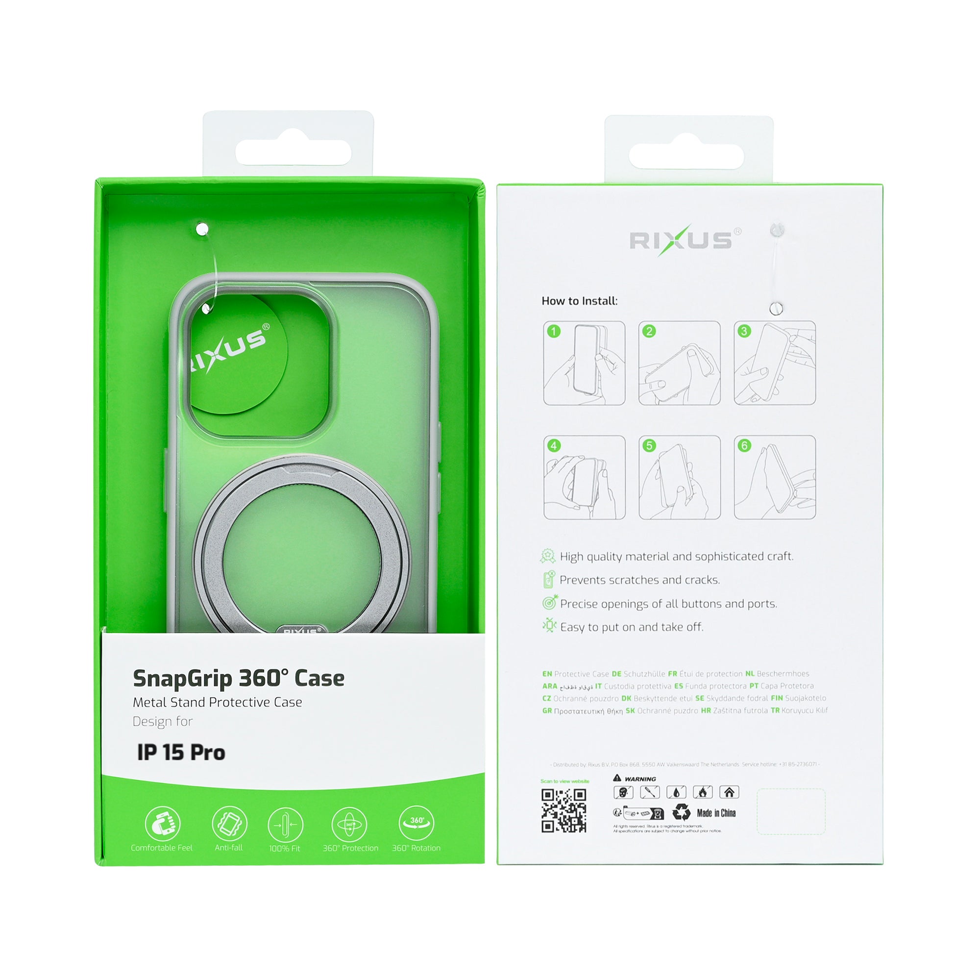 Rixus SnapGrip 360 Case For Apple iPhone 15 Pro White