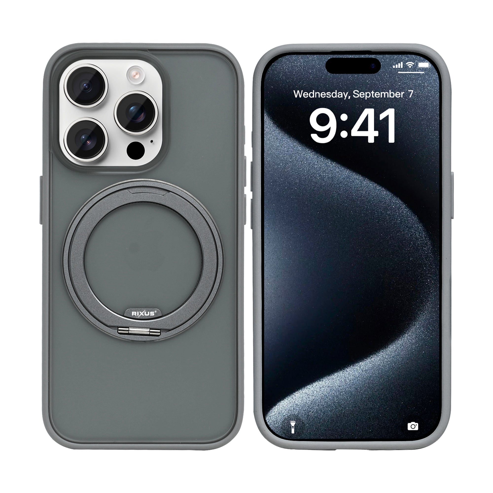 Rixus SnapGrip 360 Case For Apple iPhone 15 Pro Grey
