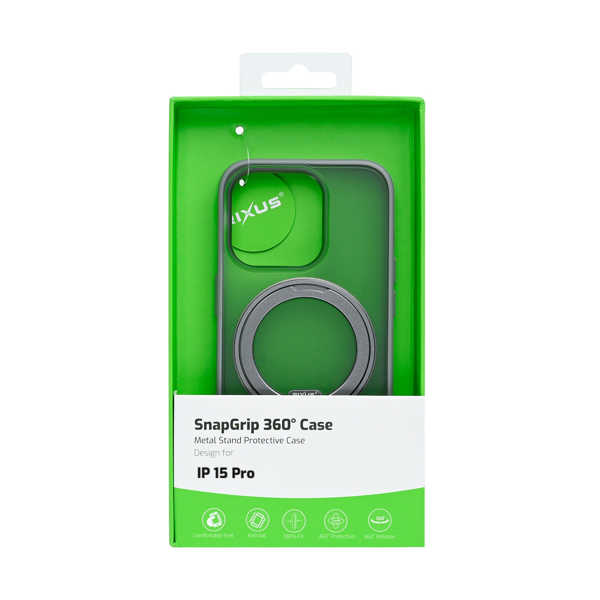 Rixus SnapGrip 360 Case For Apple iPhone 15 Pro Grey