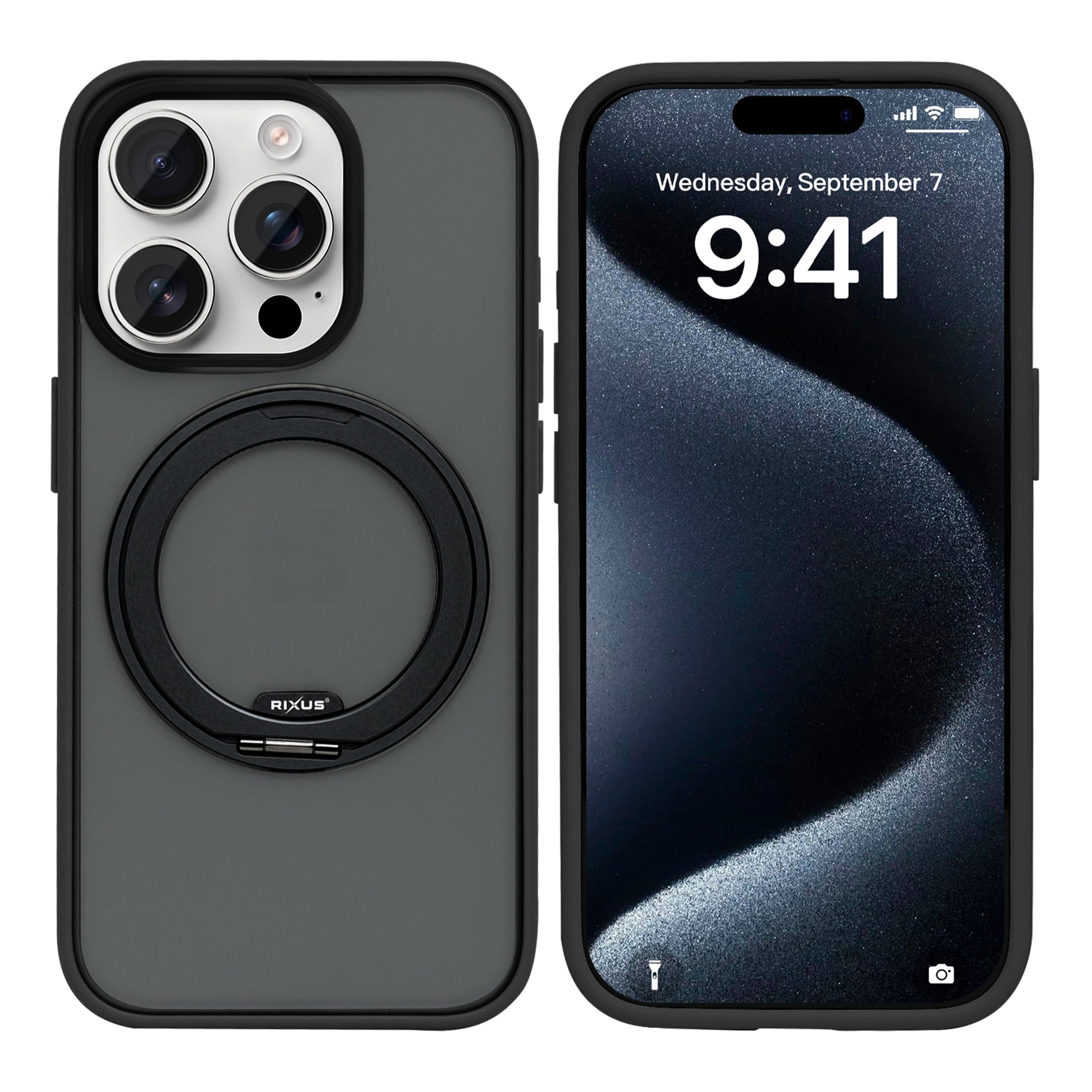 Rixus SnapGrip 360 Case For Apple iPhone 15 Pro Max Black