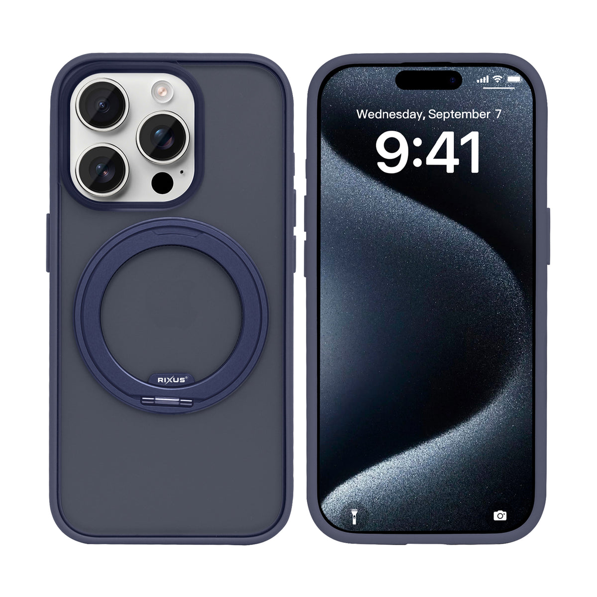 Rixus SnapGrip 360 Case For Apple iPhone 15 Pro Max Blue