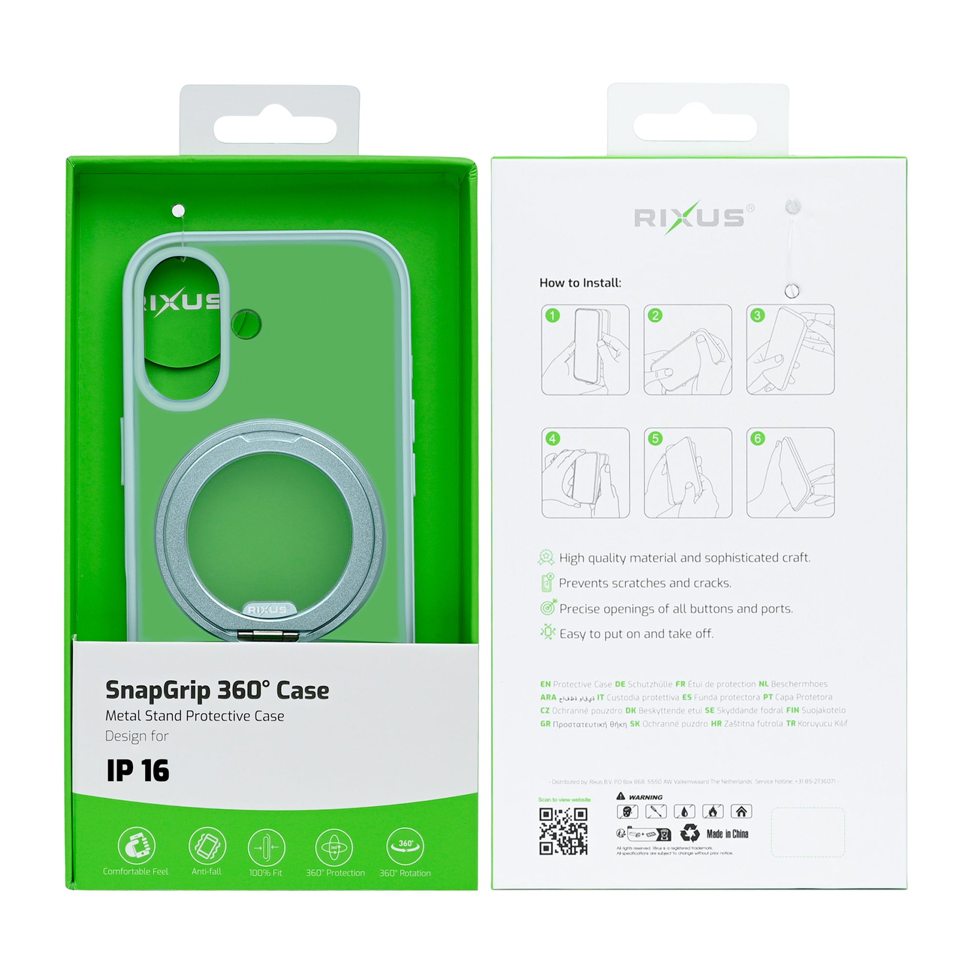 Rixus SnapGrip 360 Case For Apple iPhone 16 Green