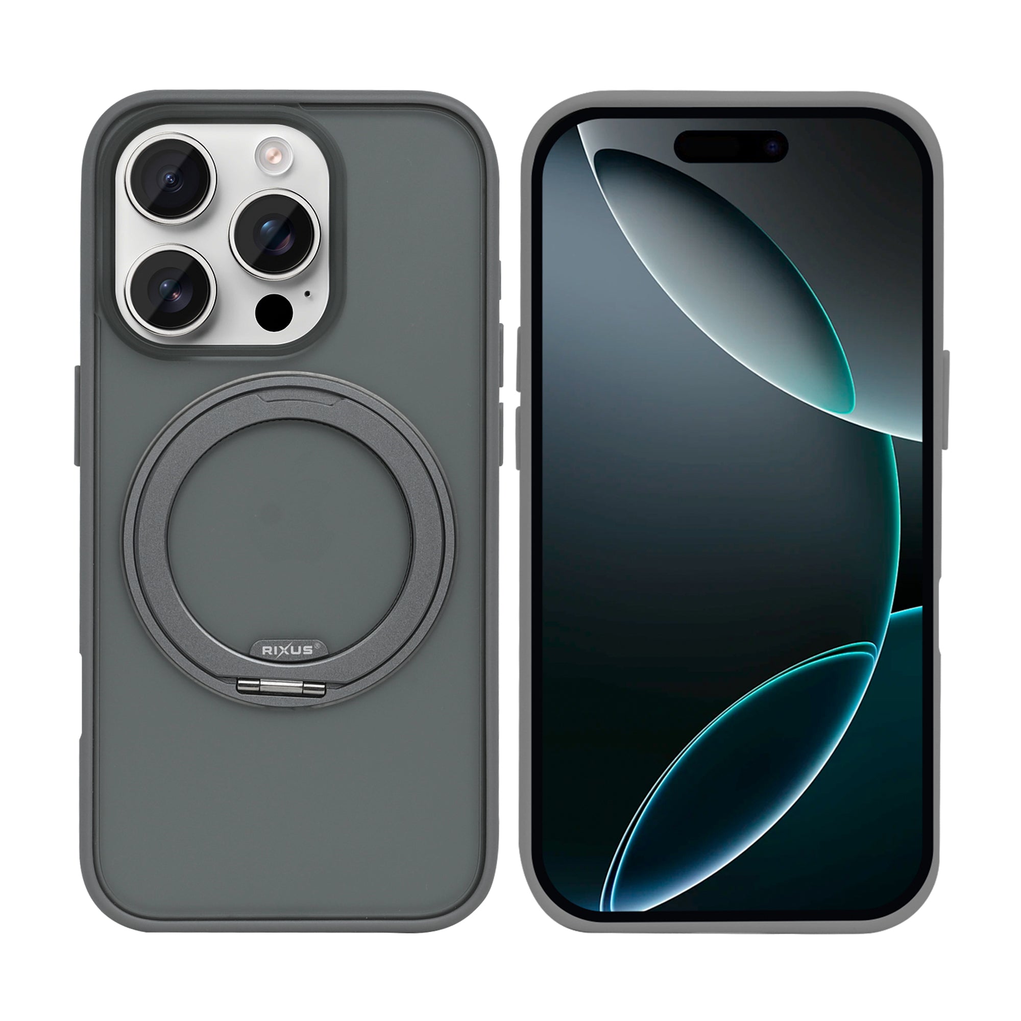 Rixus SnapGrip 360 Case For Apple iPhone 16 Pro Grey