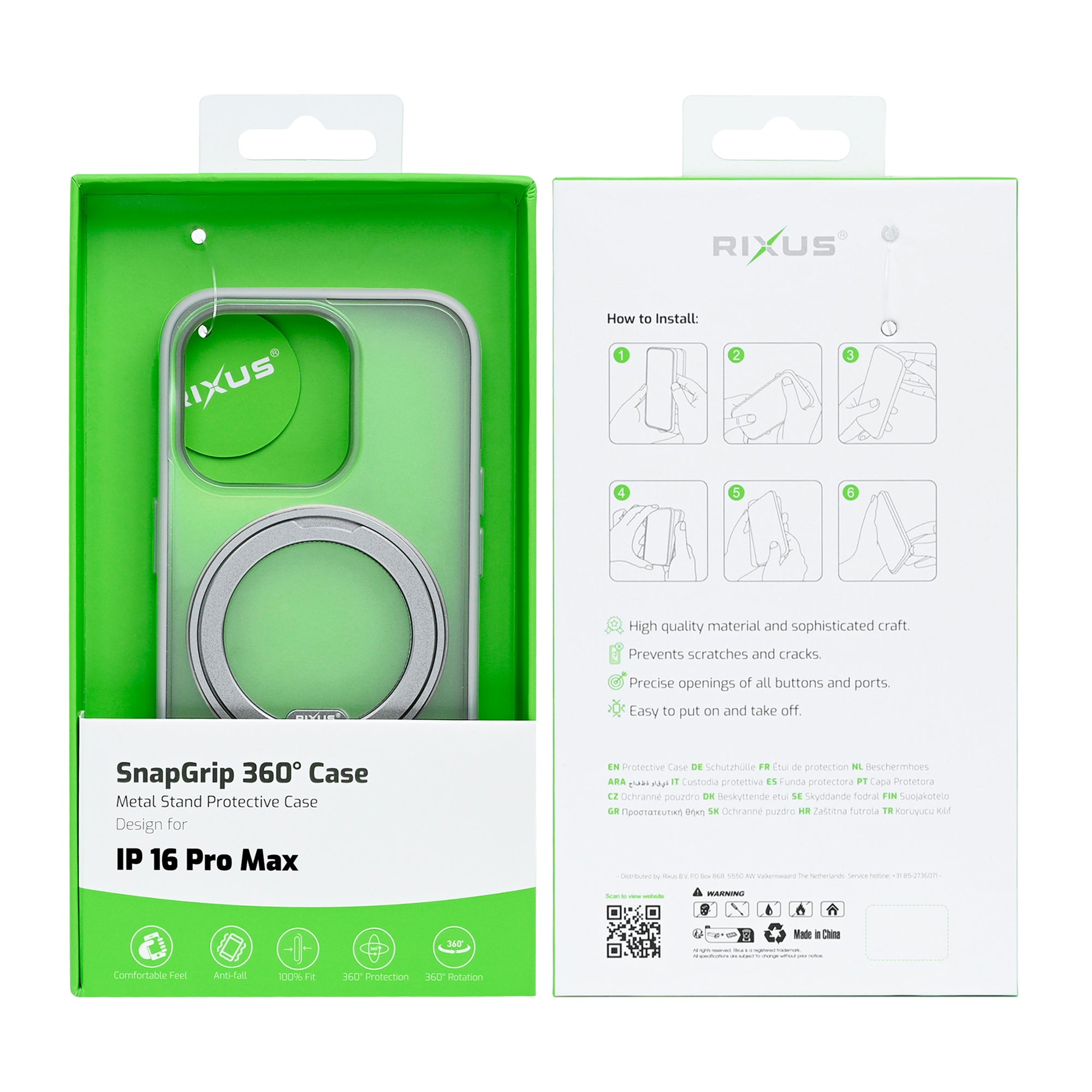Rixus SnapGrip 360 Case For Apple iPhone 16 Pro Max White
