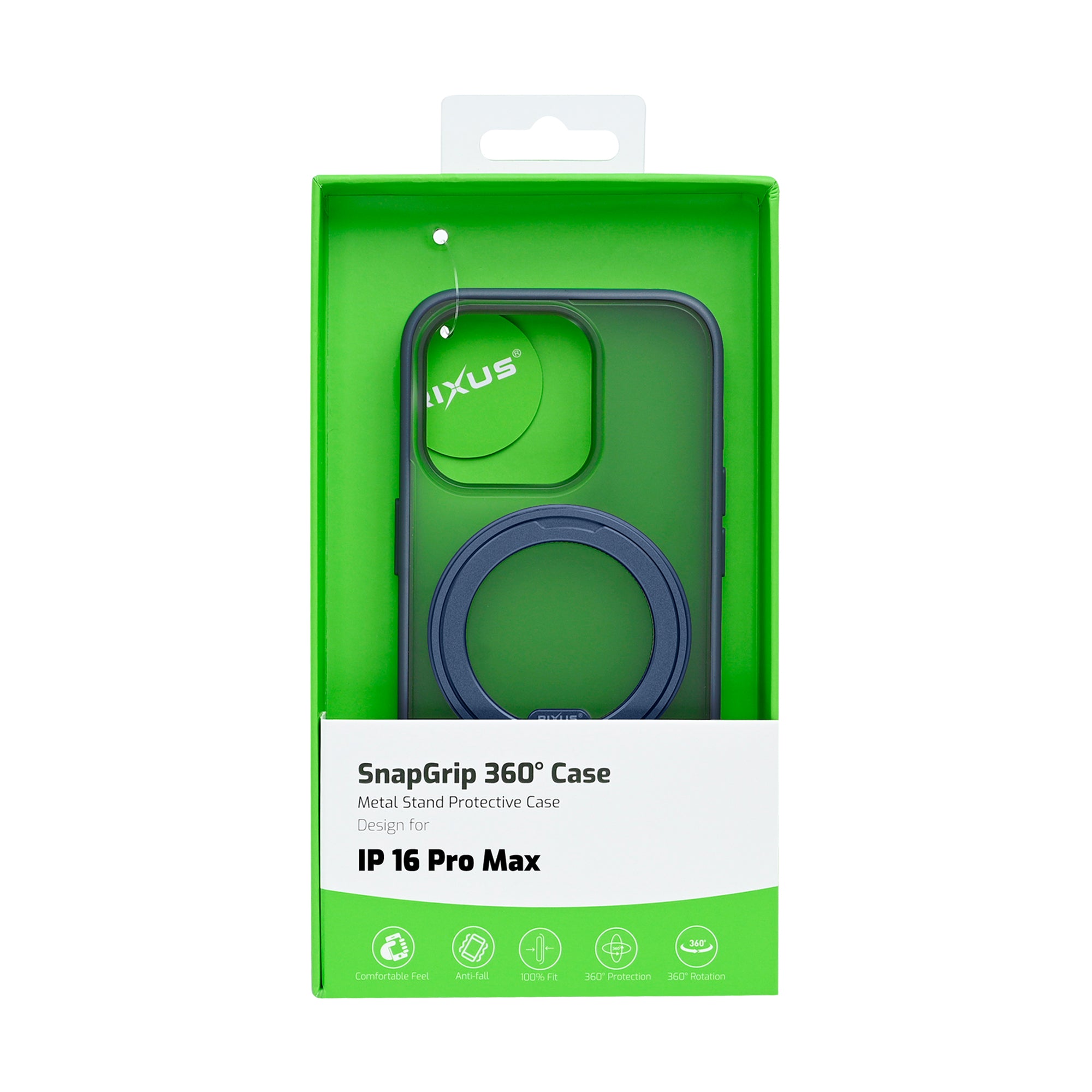 Rixus SnapGrip 360 Case For Apple iPhone 16 Pro Max Blue