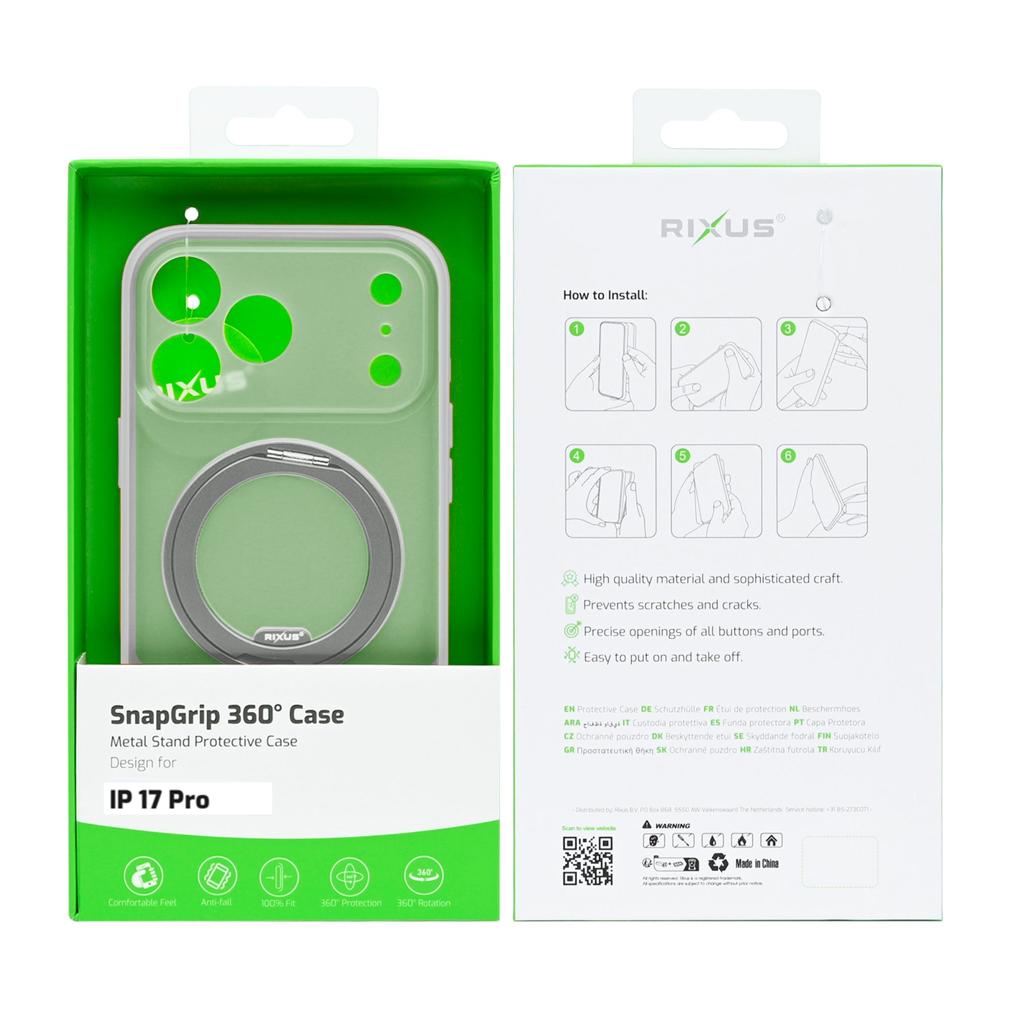 Rixus SnapGrip 360 Case For Apple iPhone 17 Pro White