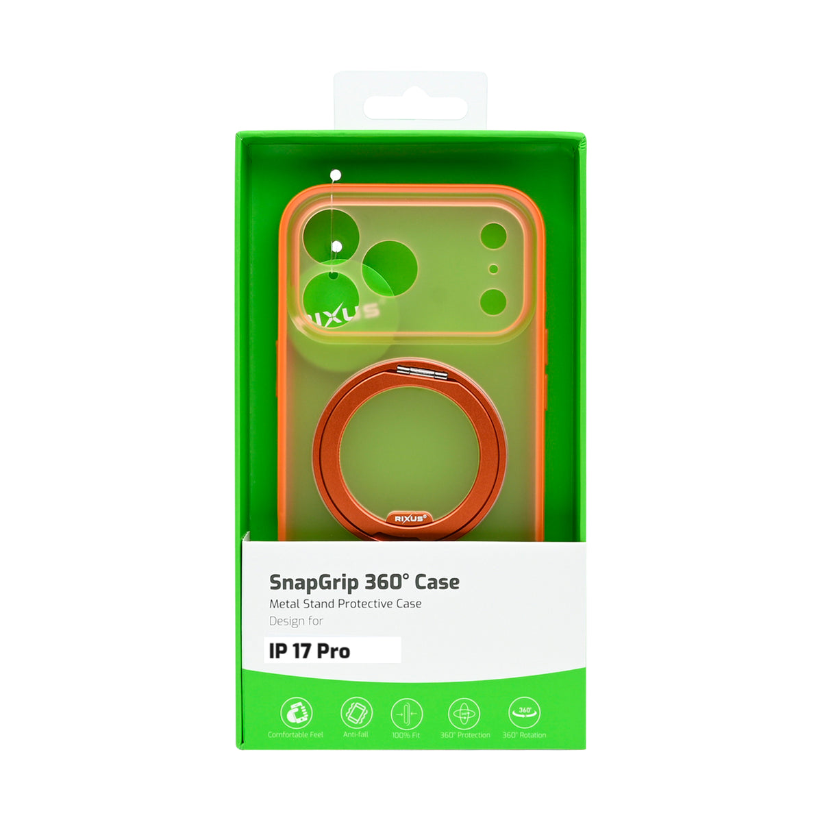 Rixus SnapGrip 360 Case For Apple iPhone 17 Pro Orange