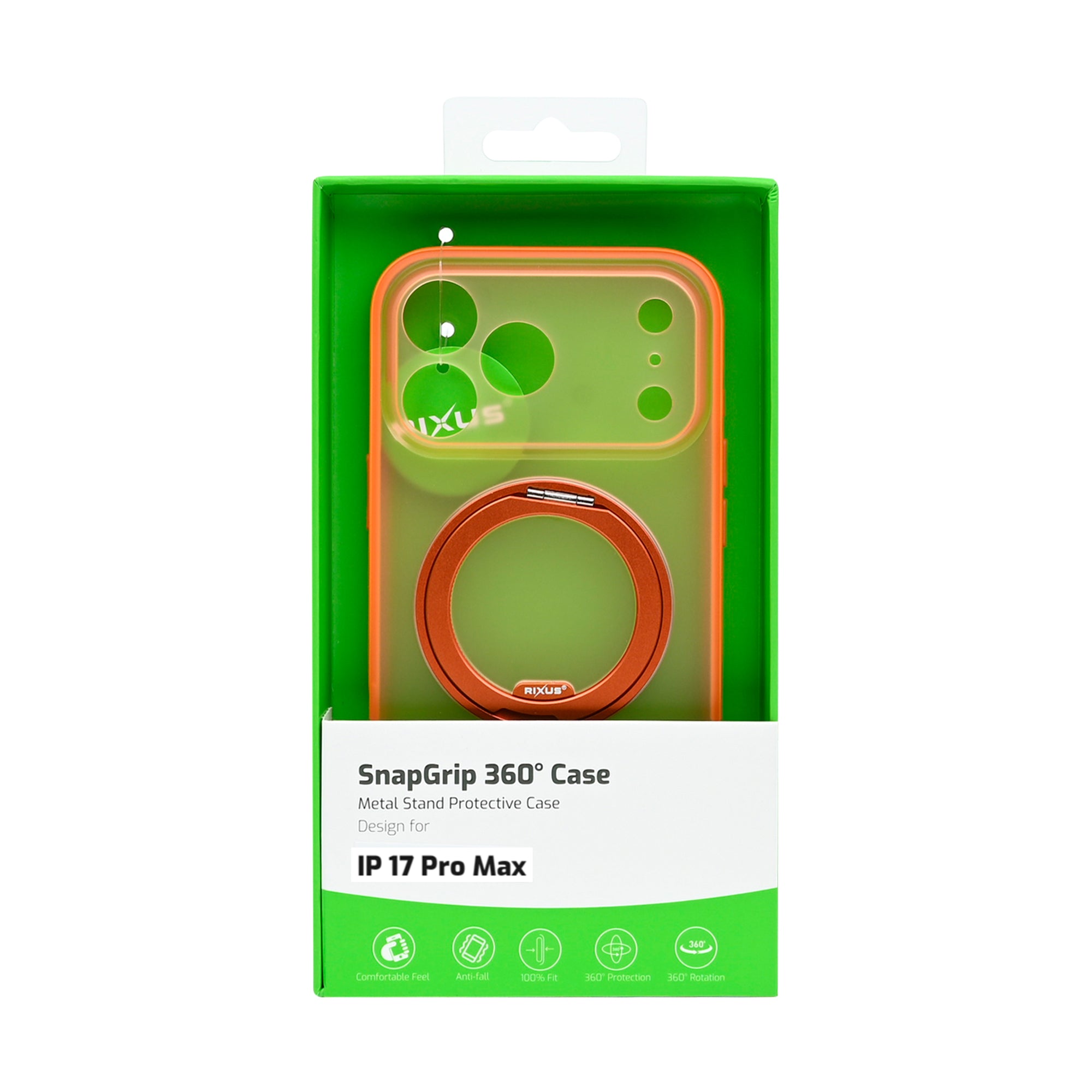 Rixus SnapGrip 360 Case For Apple iPhone 17 Pro Max Orange