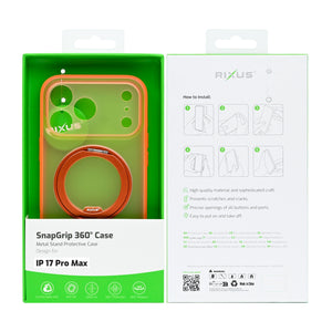 Rixus SnapGrip 360 Case For Apple iPhone 17 Pro Max Orange