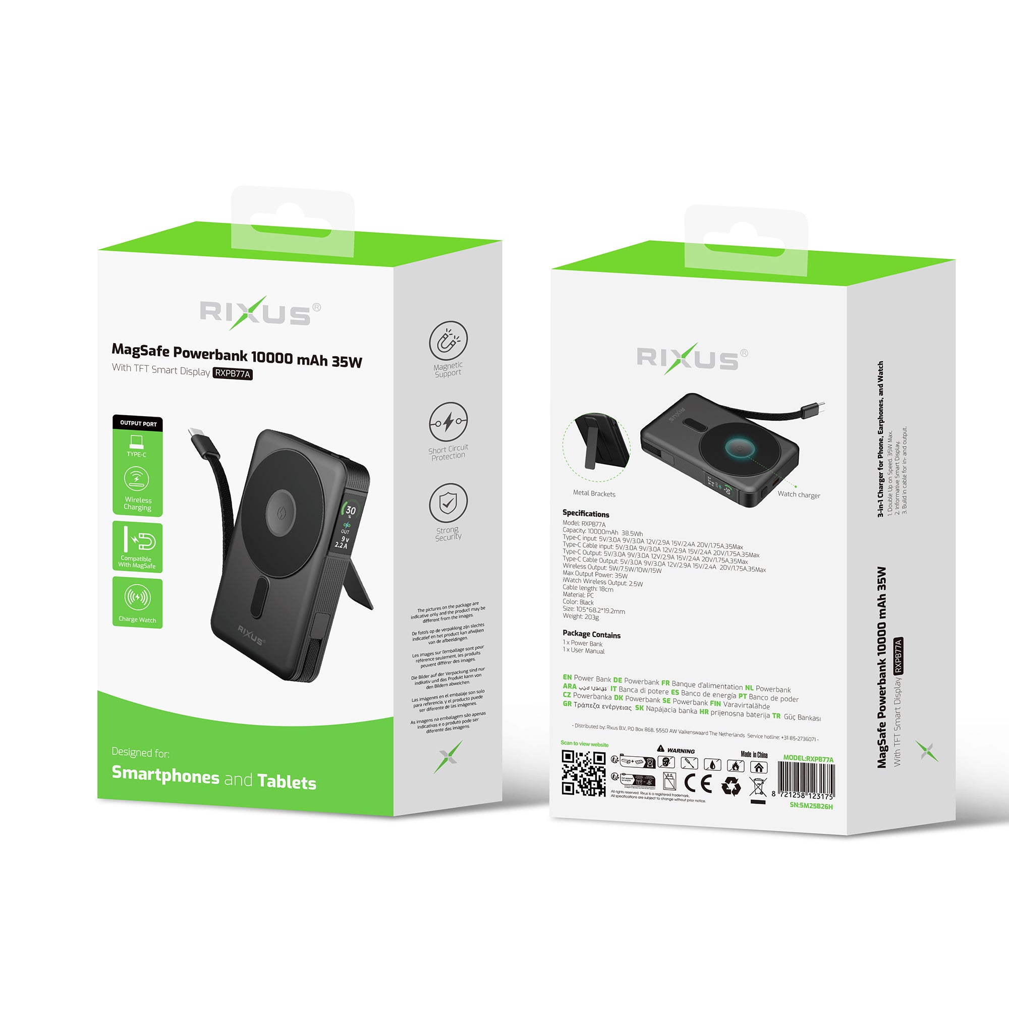 Rixus RXPB77A MagSafe Compatible Powerbank 10000 mAh 35W Black
