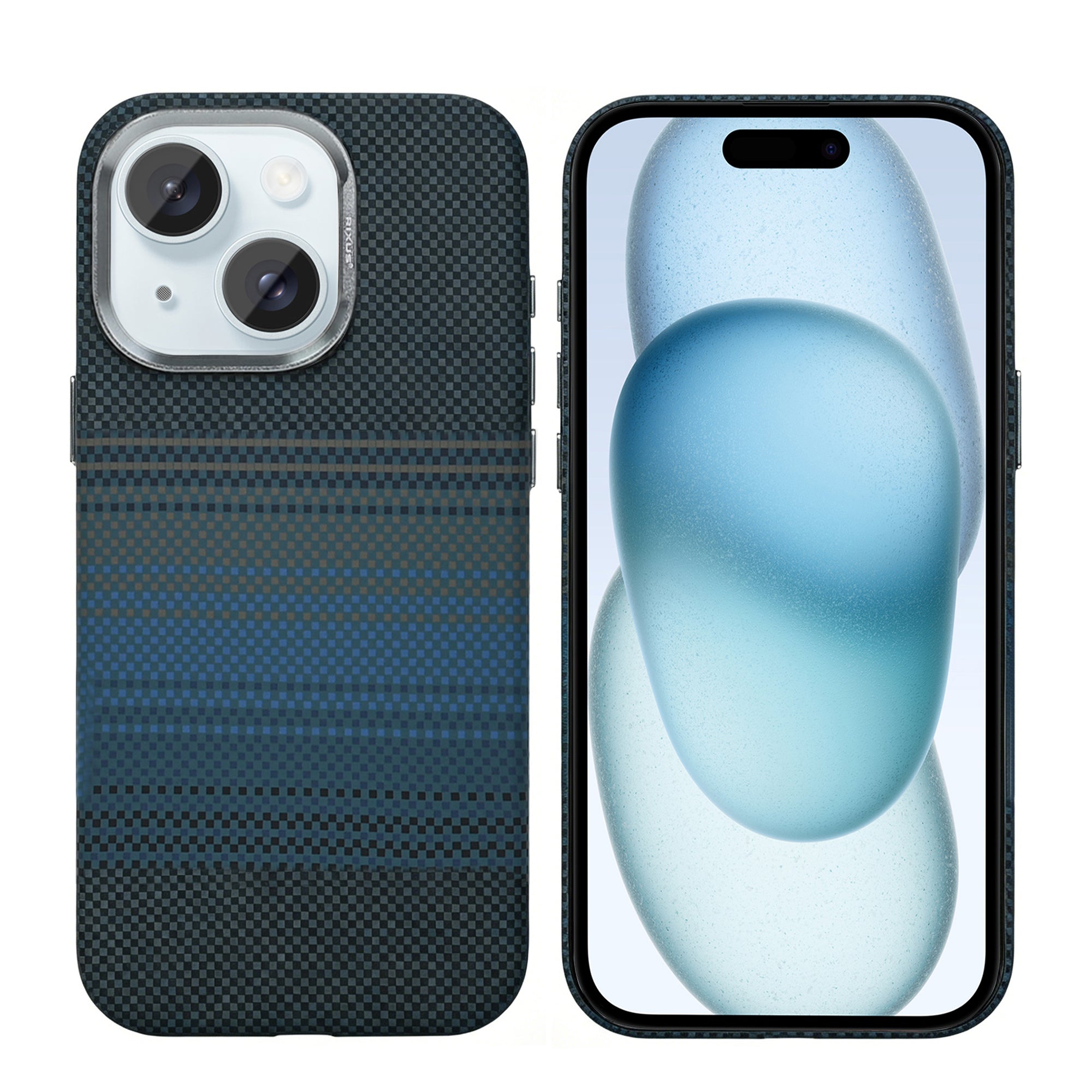 Rixus Alpine Ultra-Slim Case With MagSafe Compatible RXA131 For Apple iPhone 15 Stripe Blue