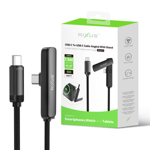 Rixus RXUC11 USB-C To USB-C Cable Angled With Stand 100W