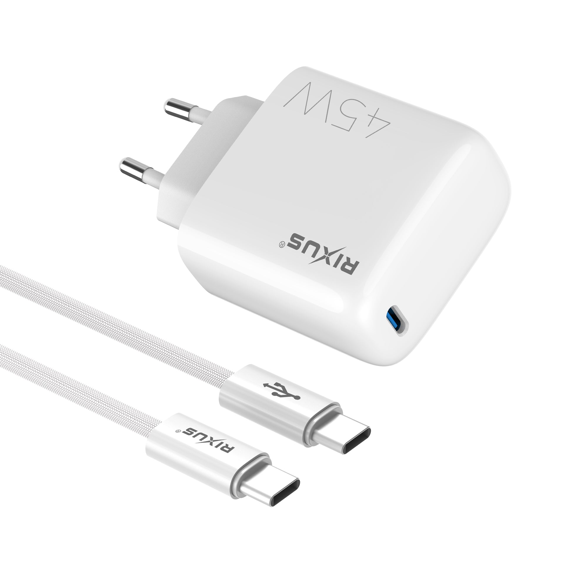 Rixus RXHC45C Fast Charger USB-C Cable 1.8m 45W White