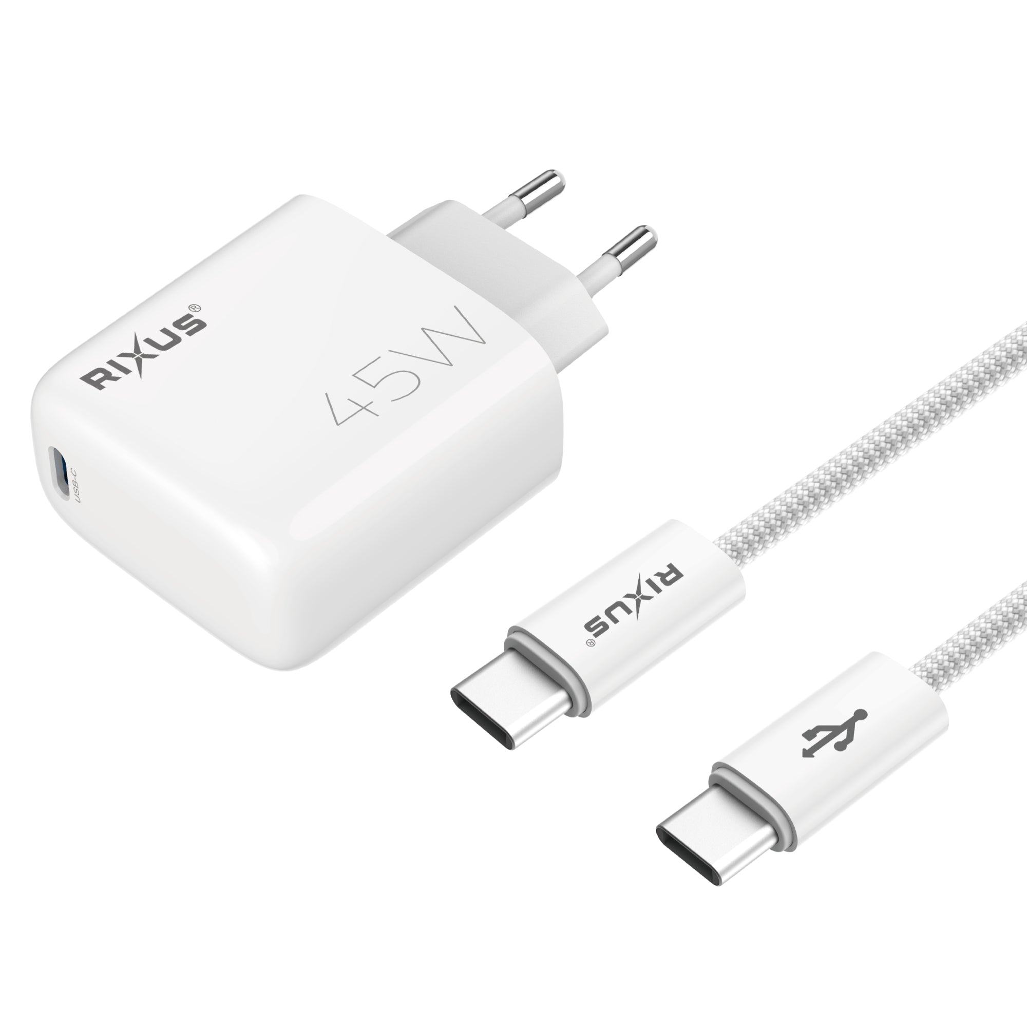 Rixus RXHC45C Fast Charger USB-C Cable 1.8m 45W White