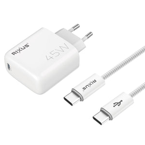 Rixus RXHC45C Fast Charger USB-C Cable 1.8m 45W White