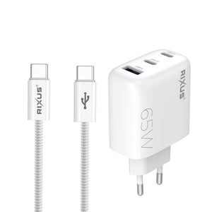 Rixus RXHC65C Fast Charger USB-C Cable 1.8m 65W White
