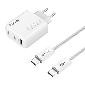 Rixus RXHC65C Fast Charger USB-C Cable 1.8m 65W White