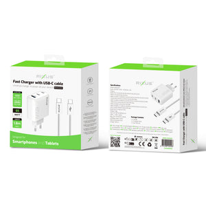 Rixus RXHC65C Fast Charger USB-C Cable 1.8m 65W White