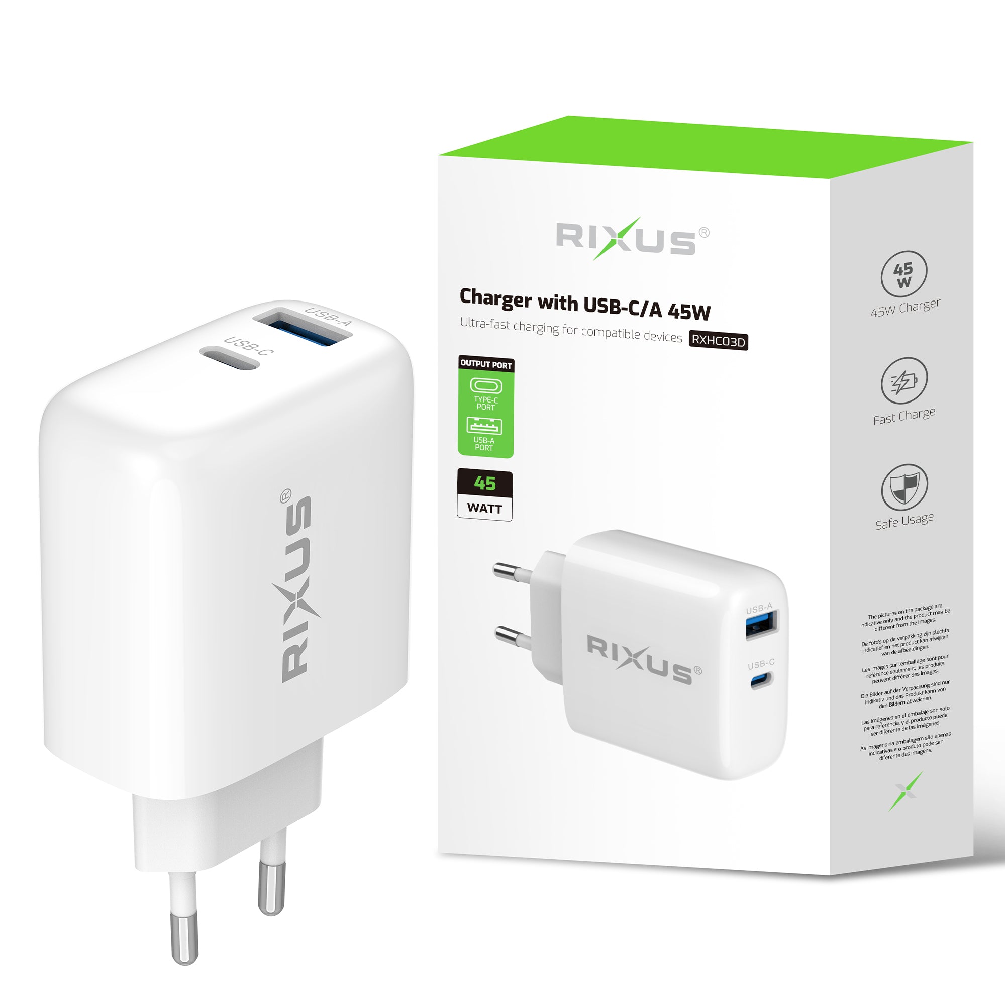 Rixus RXHC03D Charger With USB-C/A 45W (Counter Display 02)