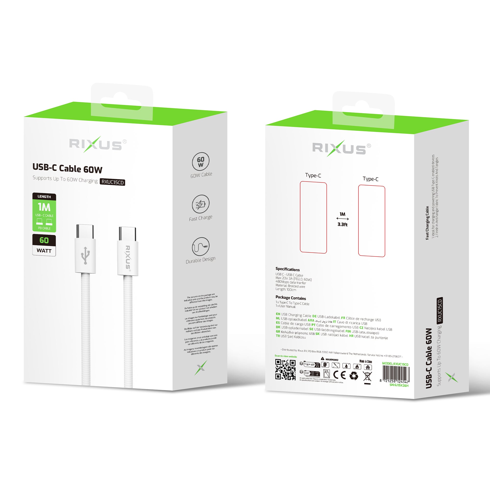 Rixus RXUC15CD USB-C Cable 60W (Counter Display 02)