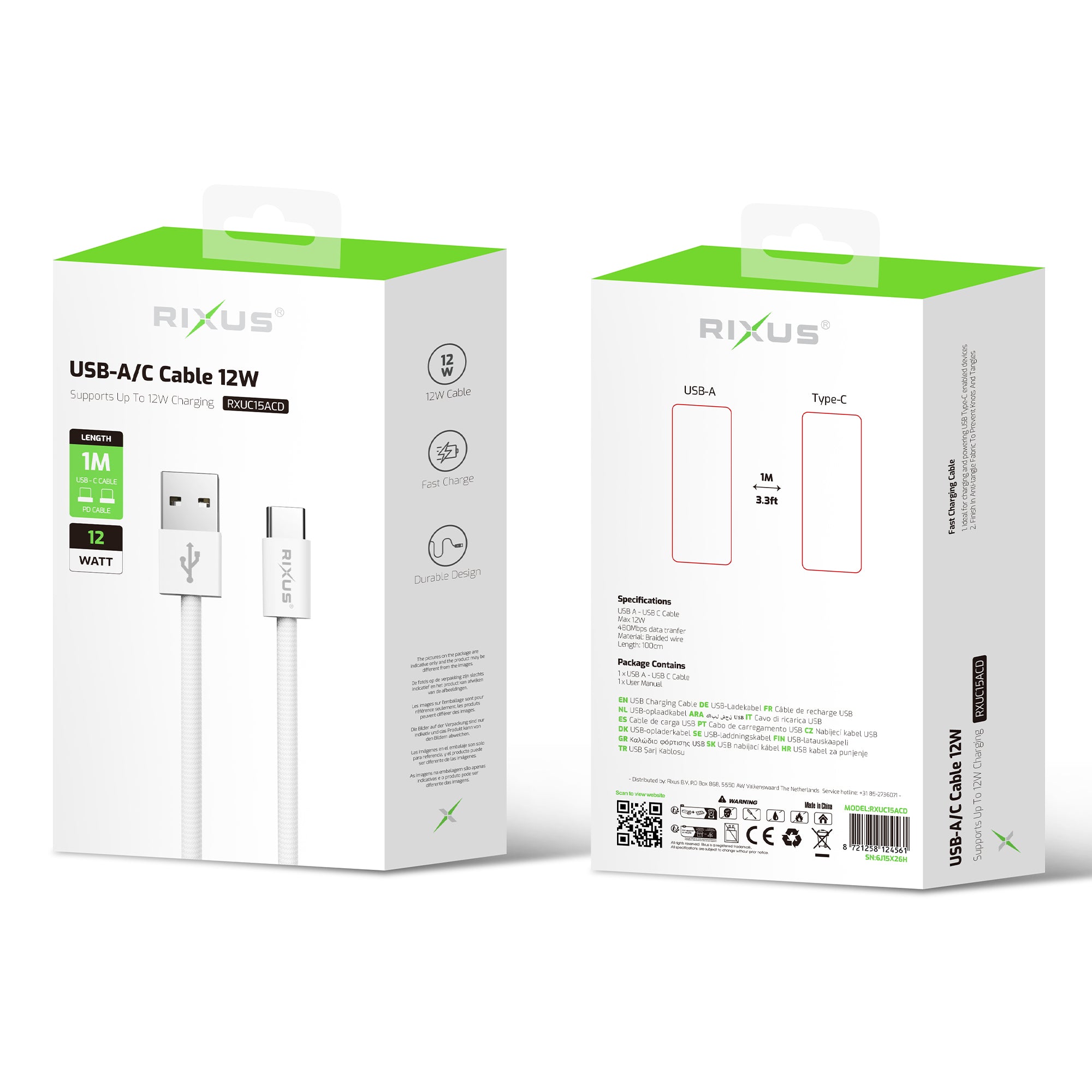 Rixus RXUC15ACD USB-A/C Cable 12W (Counter Display 02)