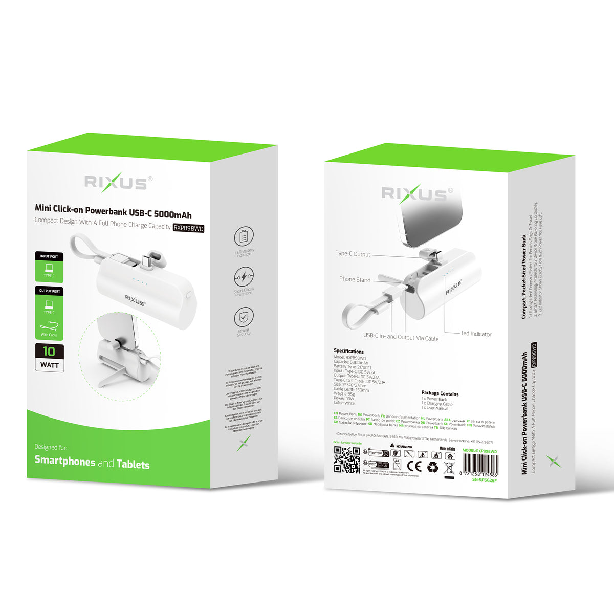 Rixus RXPB98WD Mini Click-On Powerbank USB-C 5000mAh (Counter Display 02)