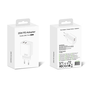 Fast Charging Adapter CH25WC2 Dual USB-C Ports 25W White Retail Box