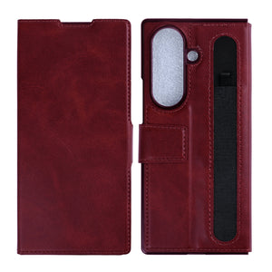 Rixus Wallet Case With Pen Holder For Samsung Galaxy Z Fold8 Ultra Dark Red
