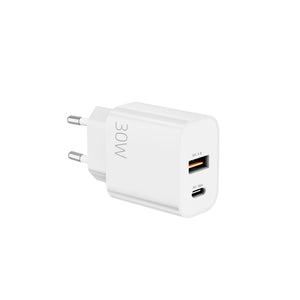 Fast Charging Adapter CH30AC USB-A And USB-C Dual Ports 30W White Retail Box