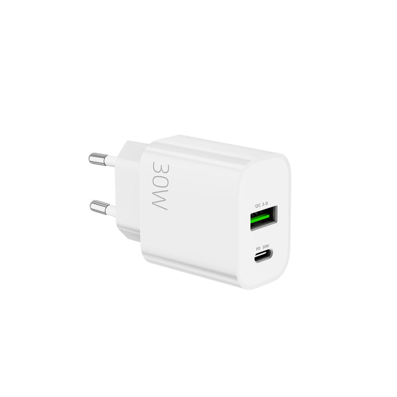 Fast Charging Adapter CH30AC USB-A And USB-C Dual Ports 30W White Retail Box