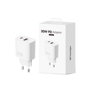 Fast Charging Adapter CH30AC USB-A And USB-C Dual Ports 30W White Retail Box